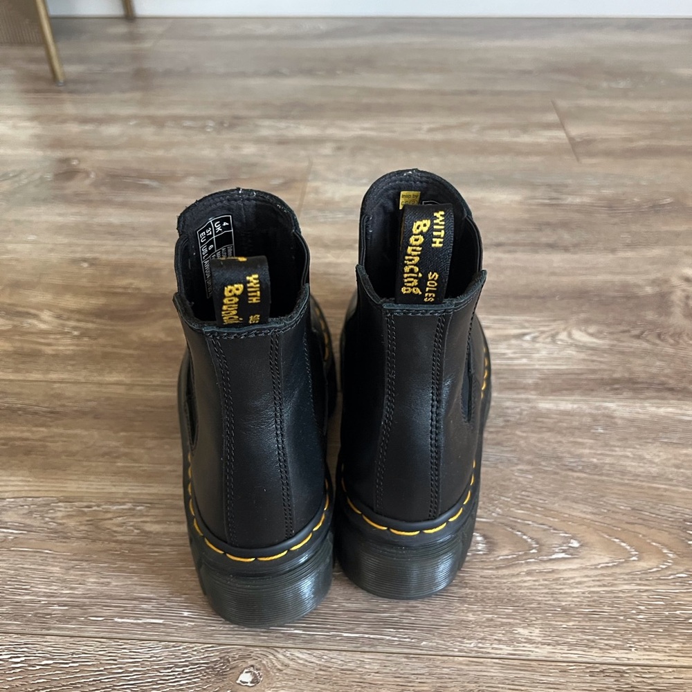 Dr. Martens Black Leather Chelsea Booties with Yellow Stitching - Picture 2 of 4
